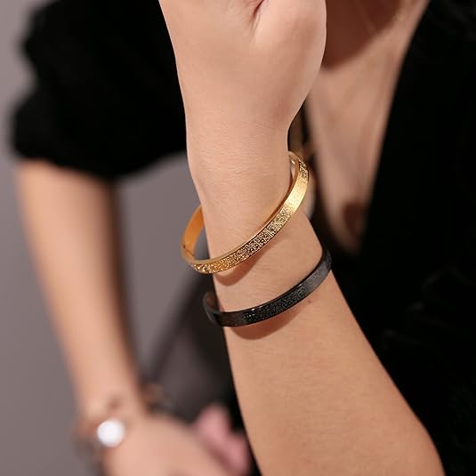 Gold Bangles Bracelets Ayatul Kursi Arabic Cuff Bracelet for Women Men